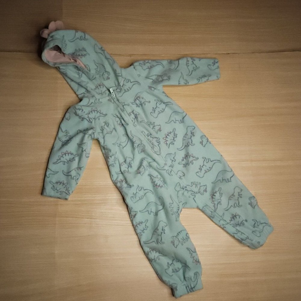 Just One You Infant Green Fleece Dinosaur Pajamas 9 Months